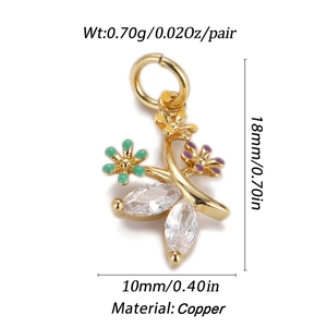 Close-up of 18K gold plated flower charm with enamel inlay and zircon for DIY jewelry