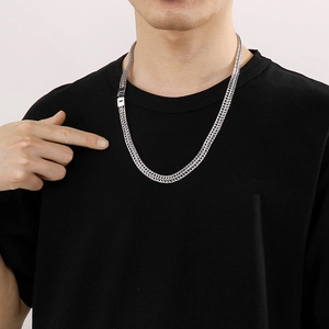 Men's 9mm silver dragon bone chain necklace in titanium steel with a square push clasp