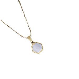18k gold plated stainless steel necklace with hexagonal natural freshwater shell pendant