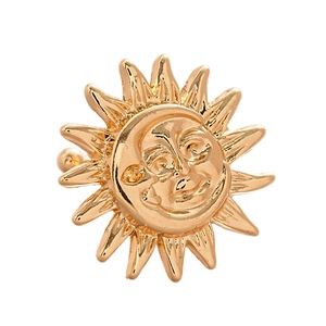 Golden celestial sun face ear cuff with radiant sunbeam design for non-pierced ears