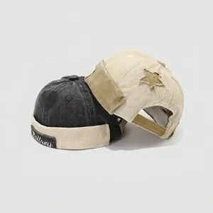 Toddler cotton beanie hats with star patch and embroidery for autumn winter season