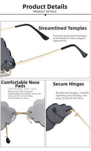 Détails des lunettes de soleil sans monture en forme de nuage avec branches en métal doré