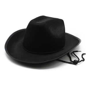 Classico cappello da cowboy in feltro nero con cordino regolabile e tesa larga curva