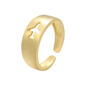 18k gold plated adjustable open ring featuring a minimalist cutout airplane design
