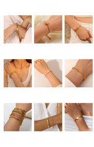 Collection of various 18K gold plated stainless steel bracelets and minimalist jewelry