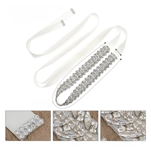 Detail showing bridal belt dimensions with rhinestone and acrylic crystal textures