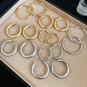 Minimalist Large Round Hoop Earrings Iron Metal Smooth Matte Finish With Silver Earring Post For Women Modern Fashion Accessory