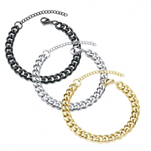 Three-piece Cuban link chain set in gold silver and black stainless steel for men