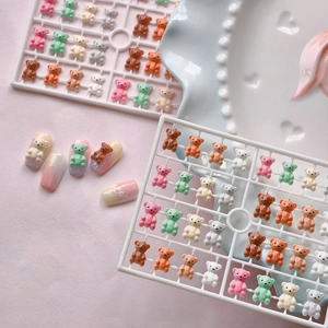 Colorful resin bear nail art charms set with multiple candy colors for DIY manicure