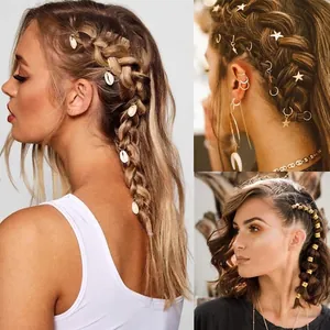 140pcs hair jewelry set with shells stars and rings for braids and locs hair decoration