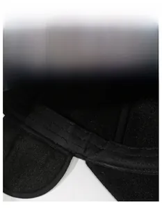 Detailed macro view of the inner widened sweatband and stitching on the black winter hat