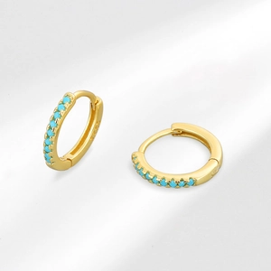 Turquoise Inlaid Hoop Huggie Earrings For Women Gold Plated Geometric Hip Hop Jewelry With Silver Earring Post