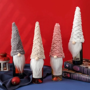Christmas gnome wine bottle covers in four colors with plush and knit textures