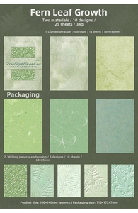 Detail of embossed fern leaf scrapbooking paper with botanical textures and green tones