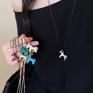 Horse Pendant Necklace Alloy Enamel Drip Oil Silhouette Design Minimalist Cord Chain Jewelry For Women Daily Versatile