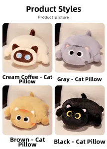 Quatre couleurs différentes de housses de coussin en peluche chat de dessin animé
