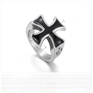 Detailed view of punk cross ring with 20mm surface width and 13g stainless steel weight