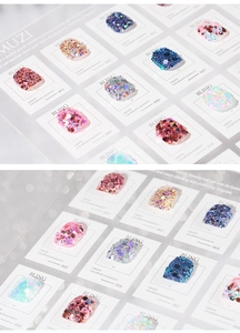 Macro detail of MUZI BLING holographic glitter nail polish swatches in multiple colors