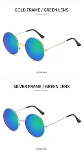 Detailansicht der runden Retro-Sonnenbrille mit Metallrahmen in Gold und Silber und Spiegelglas