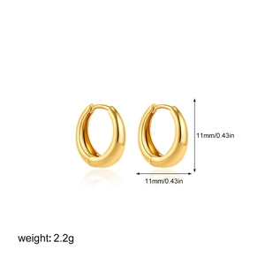 Detailed view of 18K gold hoop earring with 11mm diameter and 2.2g weight specifications