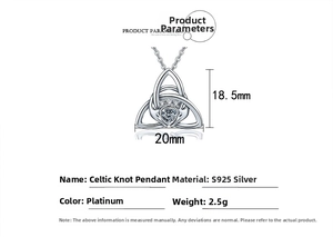 Detailed size specifications for S925 silver Celtic knot heart pendant necklace