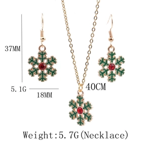 Detailed size specifications for the green and red snowflake jewelry set with red gems
