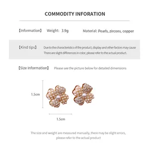 Detailed size chart for 1.5cm pearl flower stud earrings with 14K gold plated finish