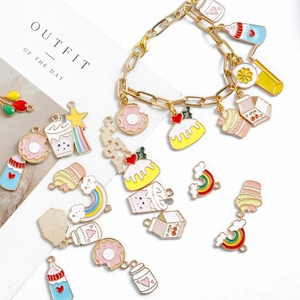 DIY colorful alloy drip oil cartoon charms set with gold chain bracelet and cute pendants