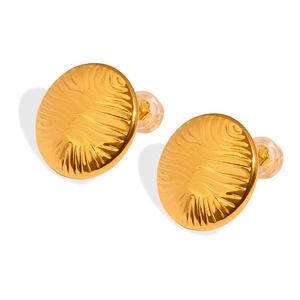Chic 18K gold plated titanium steel earrings with textured water wave pattern design