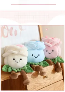 Close-up of plush rose flowers with cute faces in white, blue, and pink colors