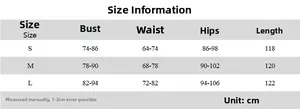 Guide des tailles pour robe d'été ajustée dos nu avec mesures poitrine, taille et hanches