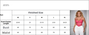 Tableau des tailles pour corset en dentelle montrant les mesures de poitrine en cm pour XS-XL