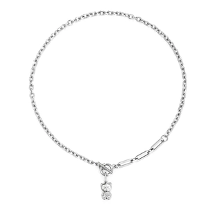 Bear Pendant Necklace Titanium Steel Mixed Chain Toggle Clasp Hip Hop Style Unisex Jewelry Silver Color