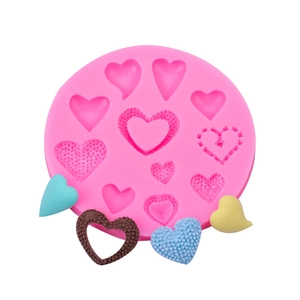 Pink heart silicone mold with multiple cavities for fondant cake and chocolate DIY