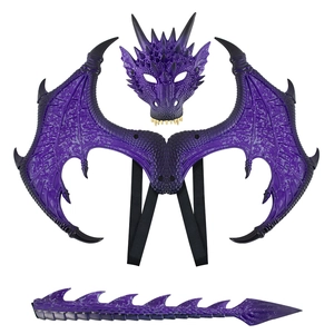 Costume De Dragon Ailes Queue Et Masque Violet Caoutchouc Mousse Accessoires Cosplay Pour Fête Halloween Enfants Garçons Filles