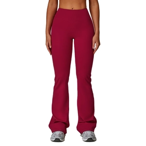 Leggings de yoga taille haute évasés rouge foncé avec compression pour le sport