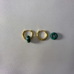 18k gold plated stainless steel hoop earrings with natural green malachite stone beads