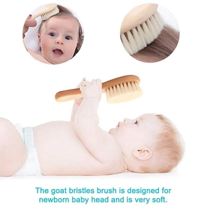Natural goat hair baby brush with wooden handle for newborn scalp massage and hair care
