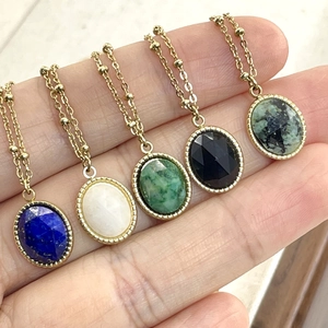 Bohemian faceted natural stone necklaces with gold beaded titanium steel chains
