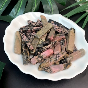 Polished natural pink and black Rhodonite long bar loose beads for DIY jewelry making