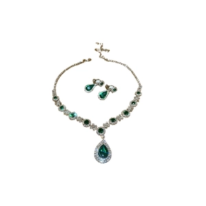 Elegant emerald teardrop necklace and earrings jewelry set with sparkling diamond accents