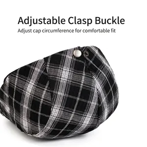 Béret à carreaux noir et blanc avec boucle en métal ajustable pour plus de confort
