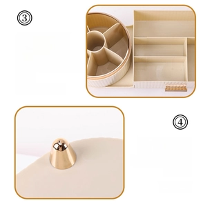 Detail view of thickened cream PET cosmetic organizer with elegant gold-plated support feet