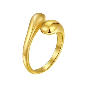 Minimalist gold teardrop open ring with smooth polished finish in a wrap design
