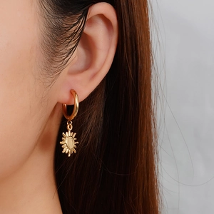 Golden sun pendant earring made of stainless steel with 18K vacuum plating for women