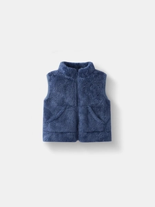 Gilet in pile blu scuro per bambini con colletto alto e chiusura a zip intera