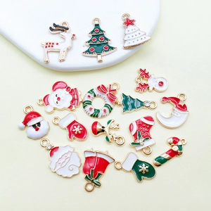 Christmas alloy enamel charms set featuring Santa Claus reindeer and Xmas tree pendants
