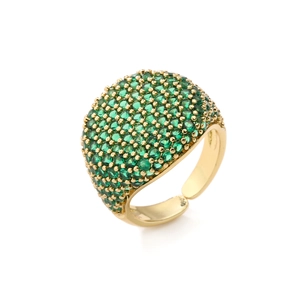 Anello aperto regolabile placcato oro 18k con pavé di cristalli di zircone tondi verdi