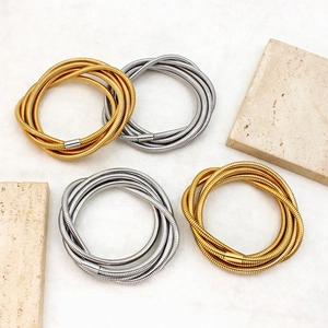 Minimalist 18K gold and silver plated multi-layer stainless steel snake chain bracelets