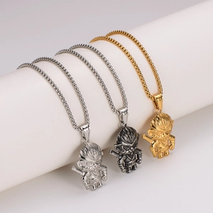 Fashionable stainless steel Monkey King pendant necklaces in gold, silver and vintage silver